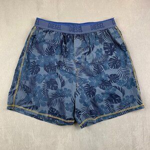 Diesel Mens Shorts Large Blue Floral Boxer Elastic Waist Hawaiian Beach Summer
